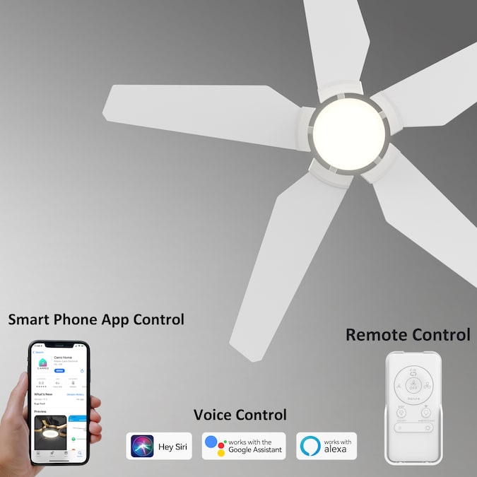 CARRO USA Voyager 52-in White Indoor/Outdoor Flush Mount Smart Ceiling Fan with Light and Remote (5-Blade) - Image 4