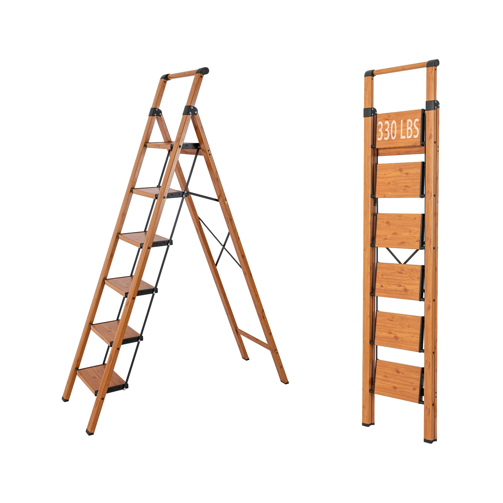 6 -Step 330-lb Capacity Brown Aluminum Foldable Step Stool