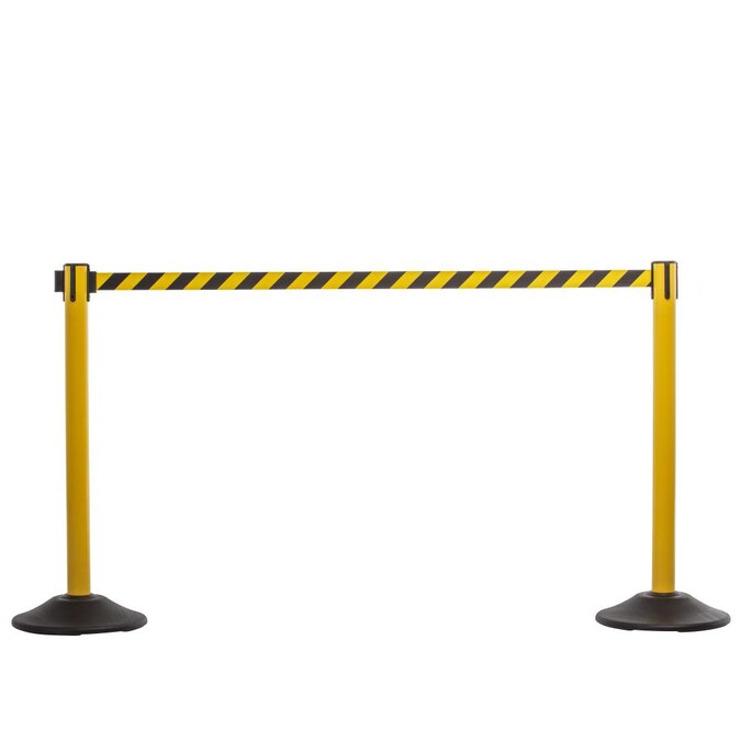 US Weight Heavy Duty Yellow Premium Steel Stanchion with 7.5-foot Chevron Retractable Belt
