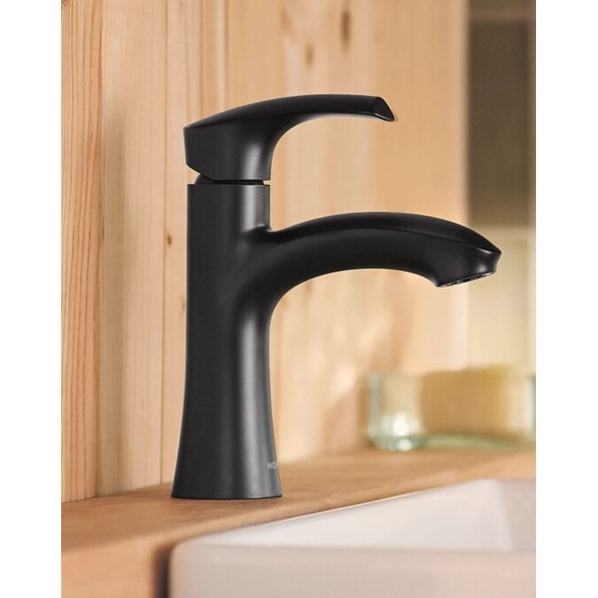 Moen Graeden Matte Black Single Hole 1-Handle WaterSense Bathroom Sink Faucet with Drain and Deck Plate
