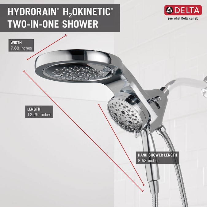 Delta HydroRain H2Okinetic Lumicoat Chrome 7.875-in Round Dual/Combo Rain Shower Head 2.5-GPM (9.5-LPM) - Image 19