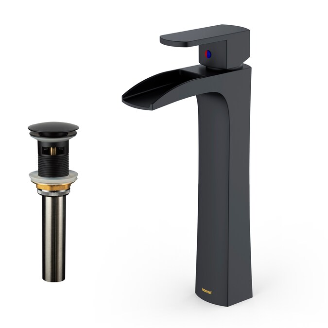 Karran Kassel Matte Black Vessel 1-Handle Waterfall Bathroom Sink Faucet with Drain