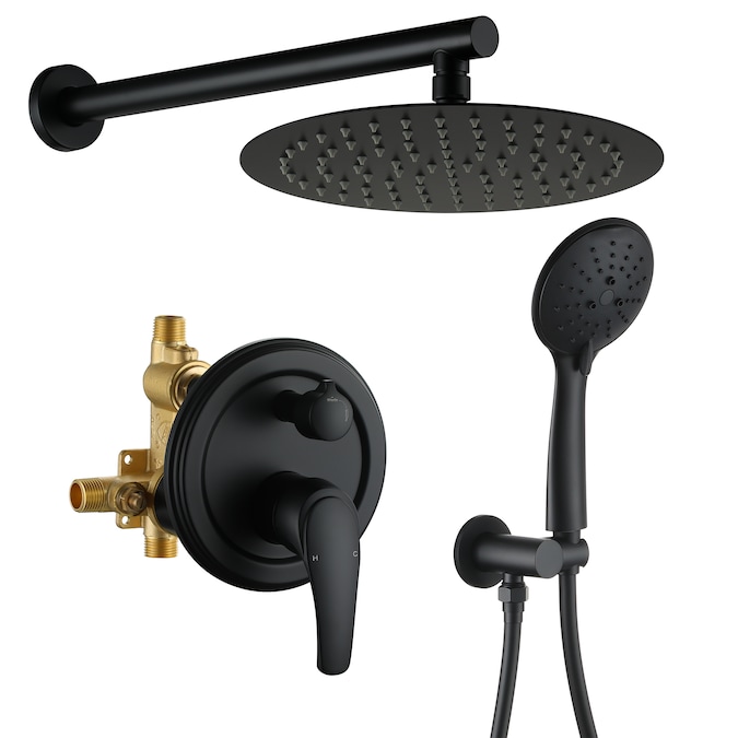 Mondawe Black 9-in Waterfall Dual Head Built-In Shower Faucet System with 2-way Diverter (Pressure-balanced Valve Included)