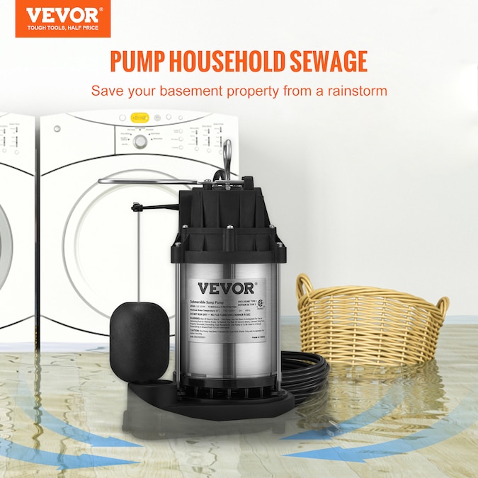VEVOR 1/2-HP 120-Volt 72-GPM Stainless Steel Submersible Sump Pump - Image 2