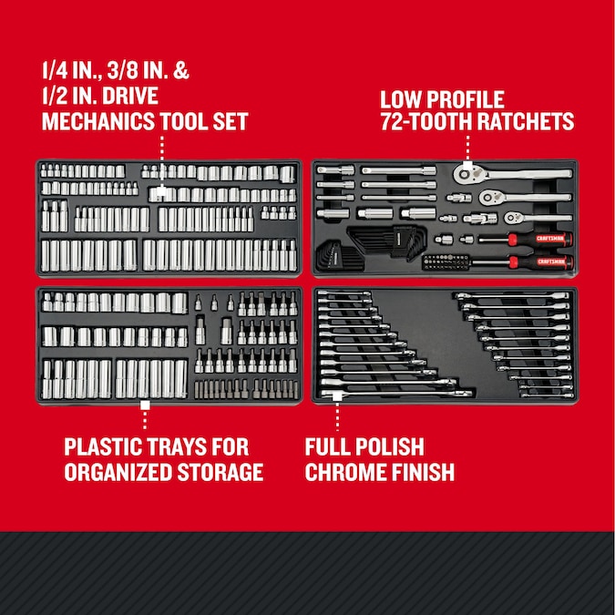 CRAFTSMAN 298-Piece Standard (SAE) and Metric Polished Chrome Mechanics Tool Set - Image 2