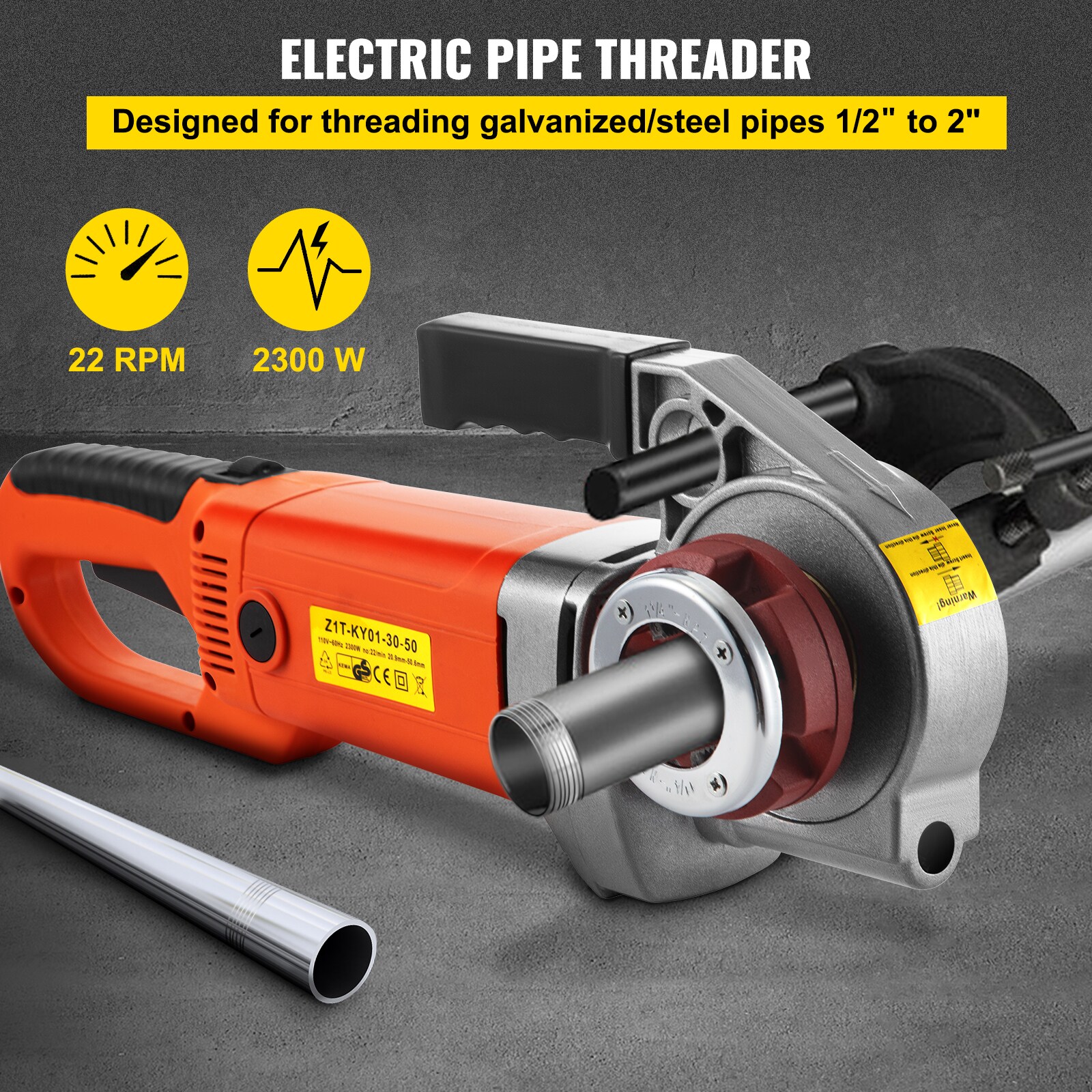 Electric Pipe Threader, 2300w Pipe Threading Machine, Heavy Duty Hand Held Power Drive Kit, 110v Pipe Threader Machine Copper Motor, Portable Pipe Threader with 6 Dies 1/2-2 and Carrying Cas - Image 3