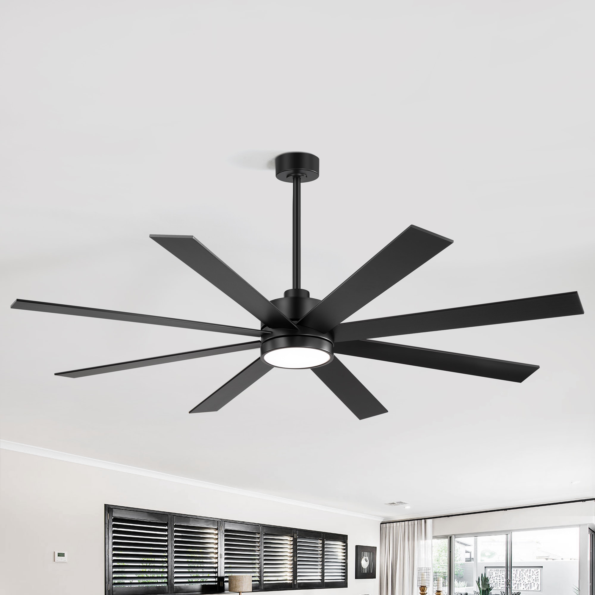 Windmill 72-in Color-Changing Integrated LED Matte Black with Black Blades Ceiling Fan With Light - Remote Included ( 8 -Blade )