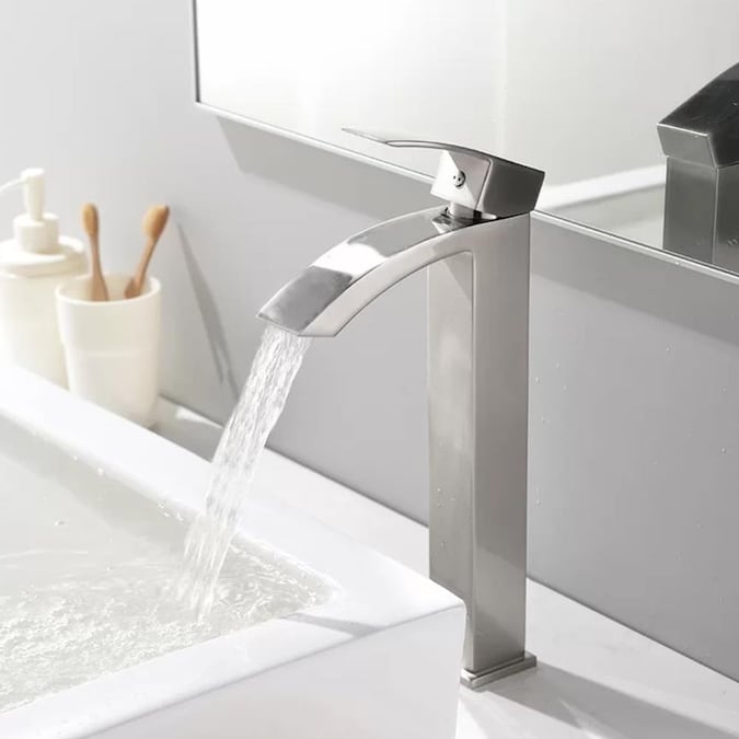 Novatto Steger Brushed Nickel Vessel 1-Handle Waterfall Bathroom Sink Faucet - Image 4