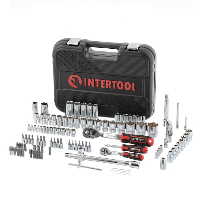 INTERTOOL 110-Piece Metric Chrome Mechanics Tool Set with Hard Case