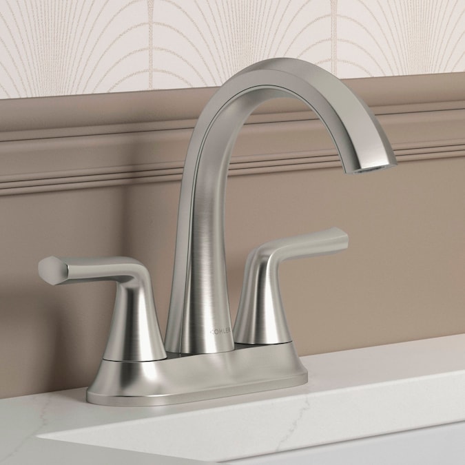 ER Desette Brushed Nickel 4-in centerset 2-Handle WaterSense Bathroom Sink Faucet with Drain