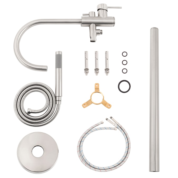 AKDY Brush Nickel 1-handle Freestanding High-arc Bathtub Faucet with Hand Shower (Valve Included) - Image 8