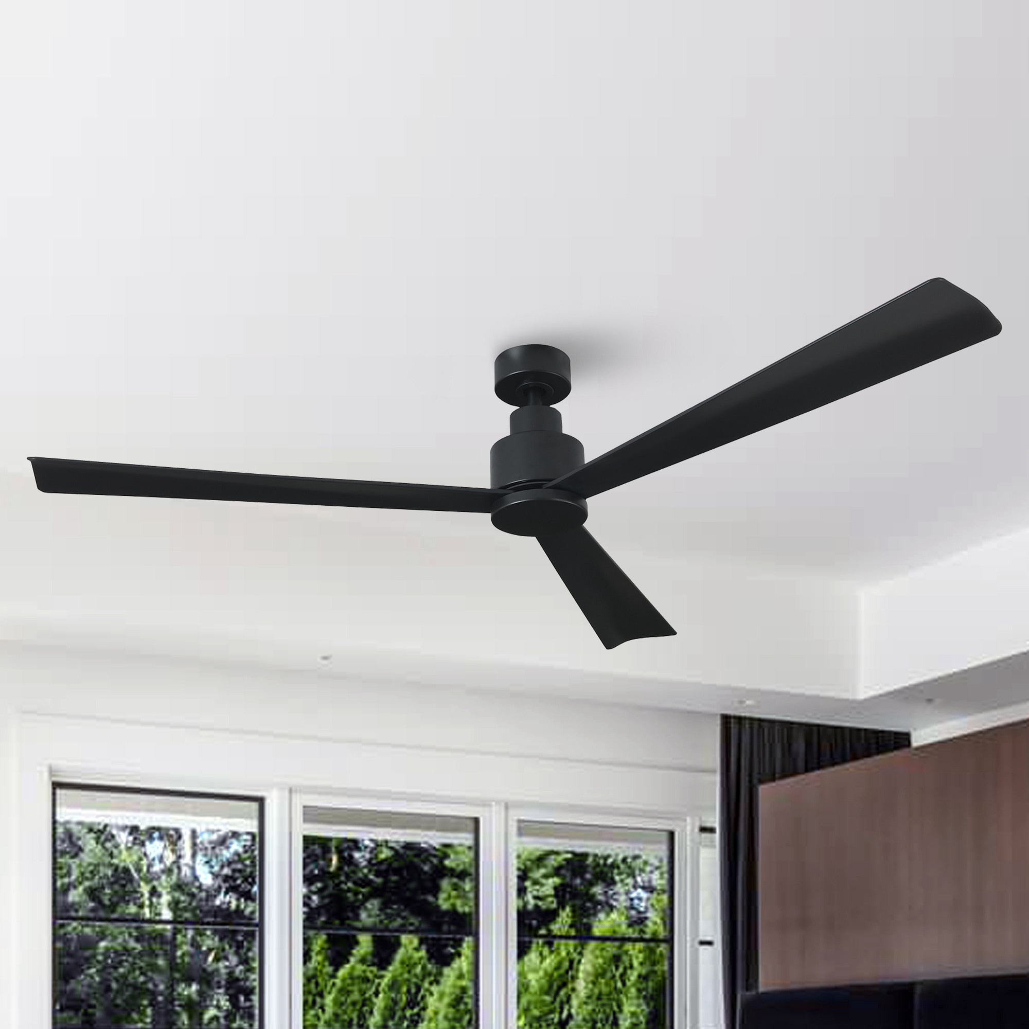 52-in Outdoor Matte Black with Black Blades Ceiling Fan Without Light - Remote Included ( 3 -Blade ) - Image 9