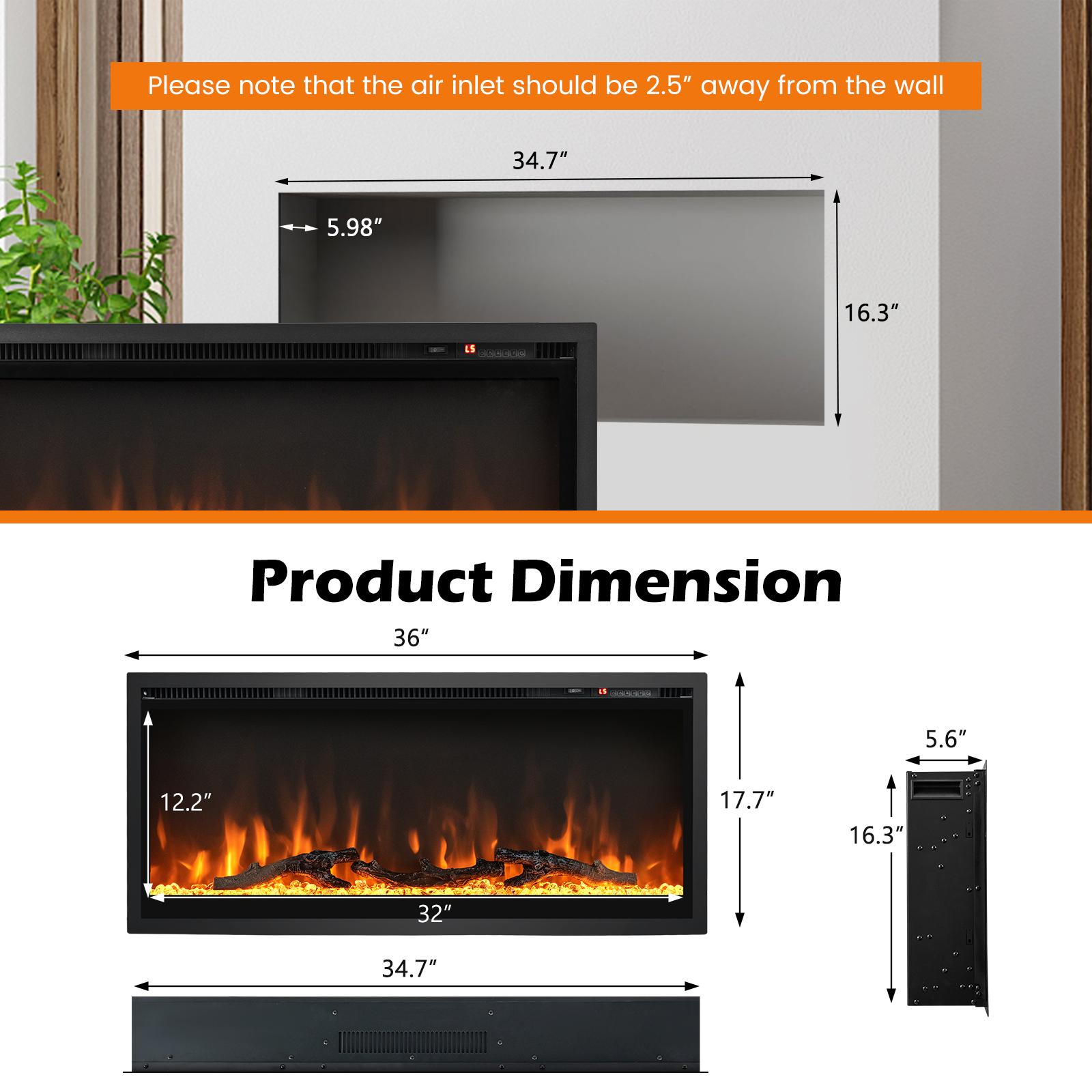 36-Inches W Black Wall mount Fan-forced Wall-mount Electric Fireplace with Remote Control Included - Image 2
