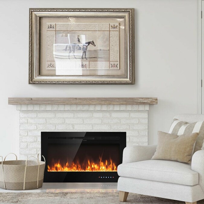 Clihome 36-in W Black LED Wall-mount Electric Fireplace with Remote Control Included