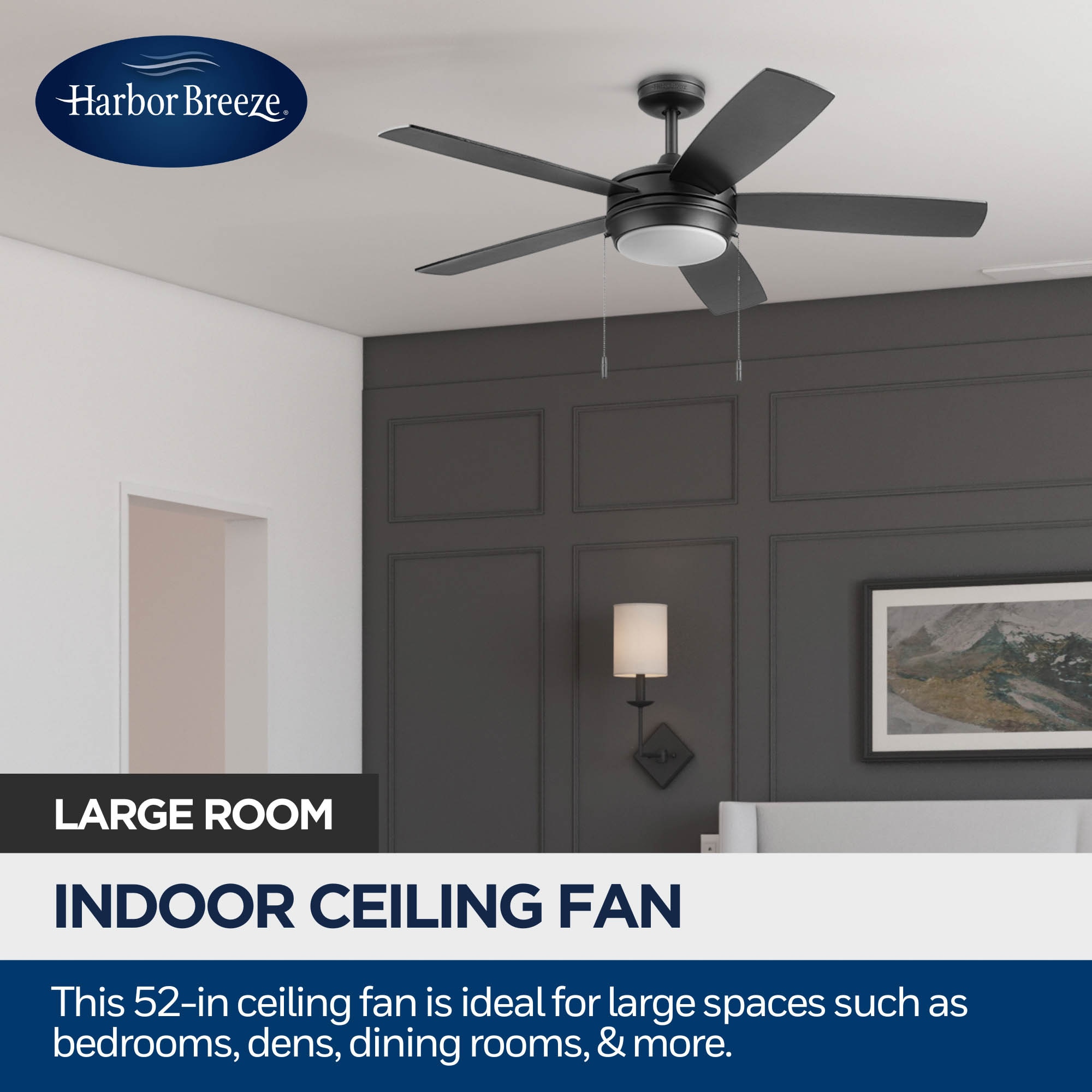 Brenthaven 52-in Color-Changing Integrated LED Matte Black with Matte Black/Mocha Blades Ceiling Fan With Light ( 5 -Blade ) - Image 4