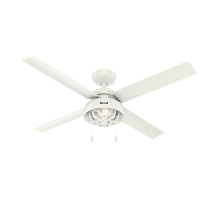 Hunter Spring Mill 52-in Fresh White LED Indoor/Outdoor Ceiling Fan with Light (4-Blade)
