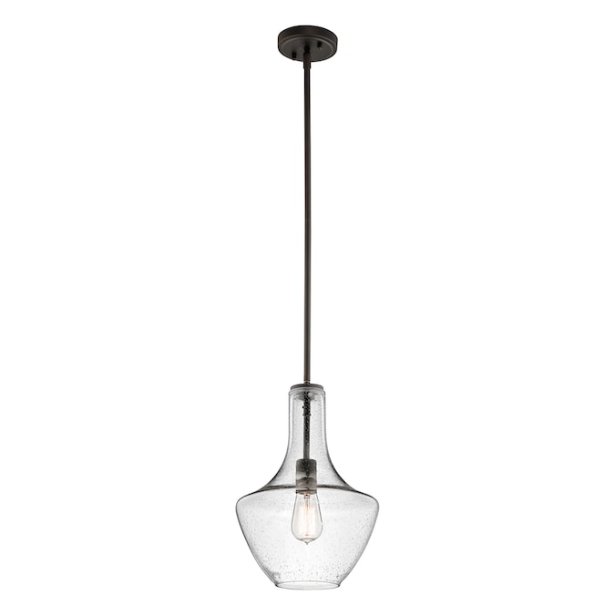 Kichler Everly Olde Bronze Modern/Contemporary Seeded Glass Teardrop Led, Medium Hanging Pendant Light