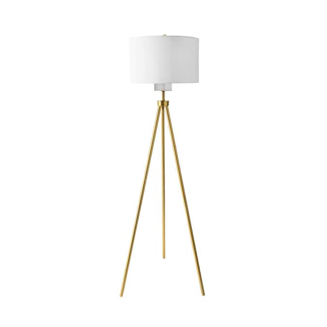 nuLOOM Modern Gold Floor Lamp with White Drum Shade - Plug-in, Bulb Included, UL Listed