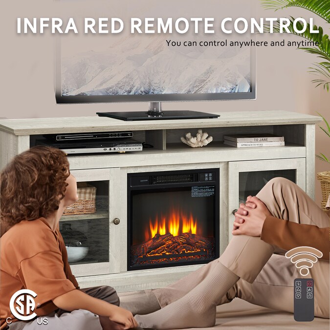 Sunrinx 60-in W Gray TV Stand with Fan-forced Flat Wall Electric Fireplace with Remote Control Included - Image 5