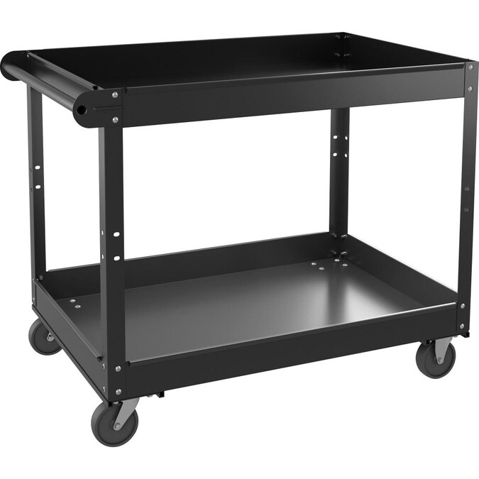 Lorell  Utility Cart - 2 Shelf Steel Rack - 400 lb Capacity - Black - Convenient Worksurface - Industrial-Strength Casters