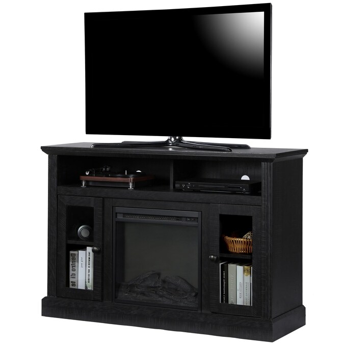 Ameriwood Home 47.24-in W Black Oak TV Stand with Fan-forced Flat Wall Electric Fireplace - Image 10