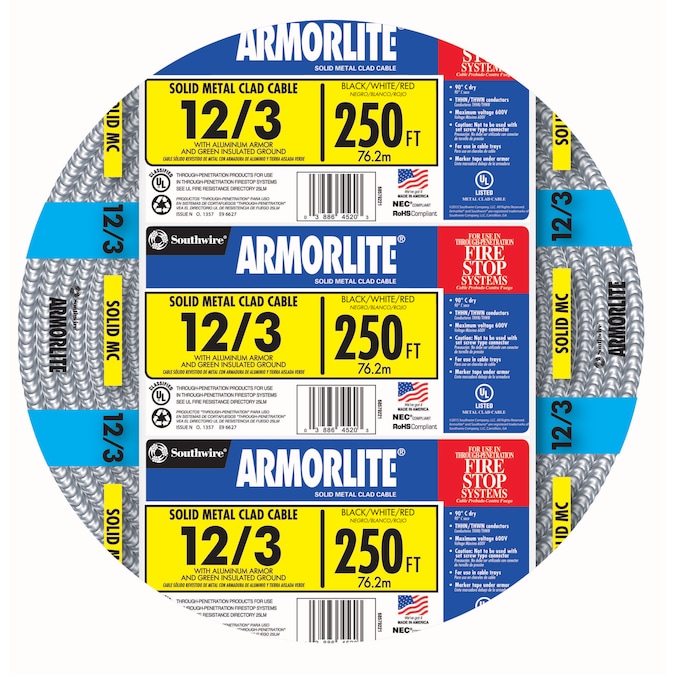 Southwire Armorlite 250-ft 12/3 Solid Aluminum MC (Metal Clad) Cable
