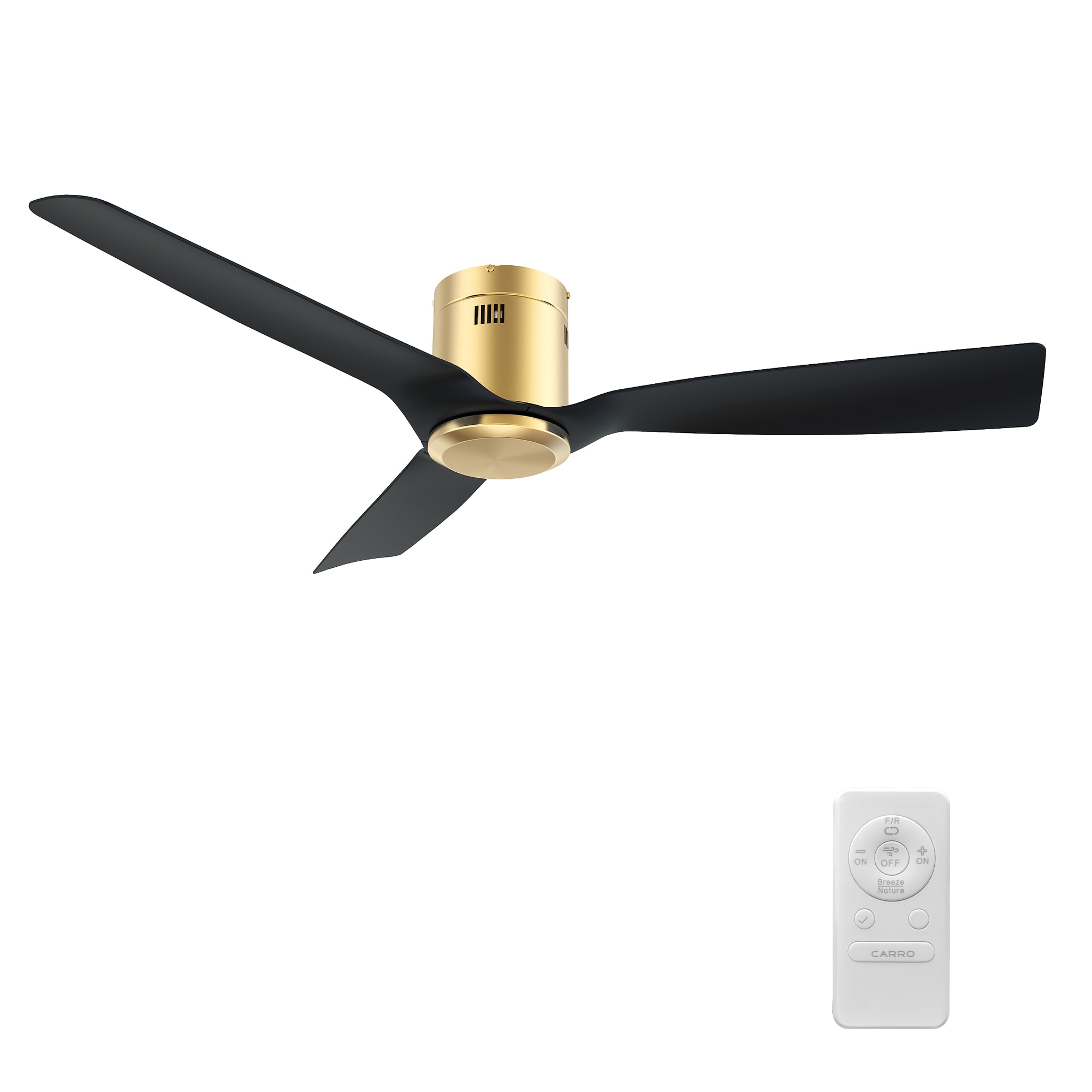 Modena 52-in Flush Mount Gold with Black Blades Ceiling Fan Without Light - Remote Included ( 3 -Blade )