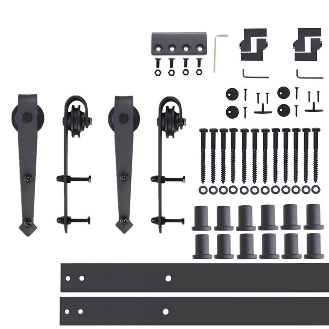 HOMACER 180-in Rustic Black Indoor Arrow Double Barn Door Hardware Kit