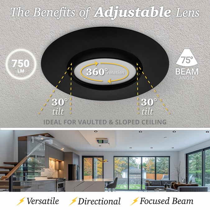 NUWATT 2700K-5000K Gimbal Retrofit 4-in Black 4-in 750-Lumen Switchable Round Dimmable LED Canned Wet Rated Recessed Downlight (6-Pack) - Image 8