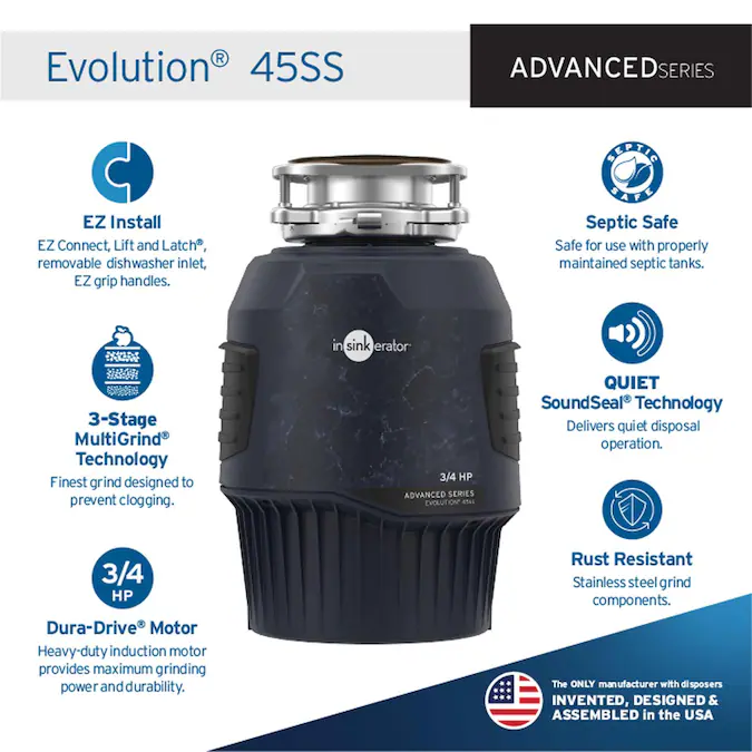 InSinkErator Evolution 45ss Advanced Series Continuous Feed 3/4-HP Septic Safe Non-corded Garbage Disposal with Noise Insulation - Image 2