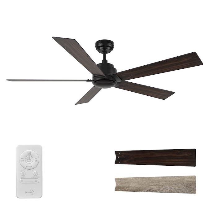 CARRO USA Welland 60-in Black with Wooden/Walnut Blades Indoor Ceiling Fan and Remote (5-Blade)