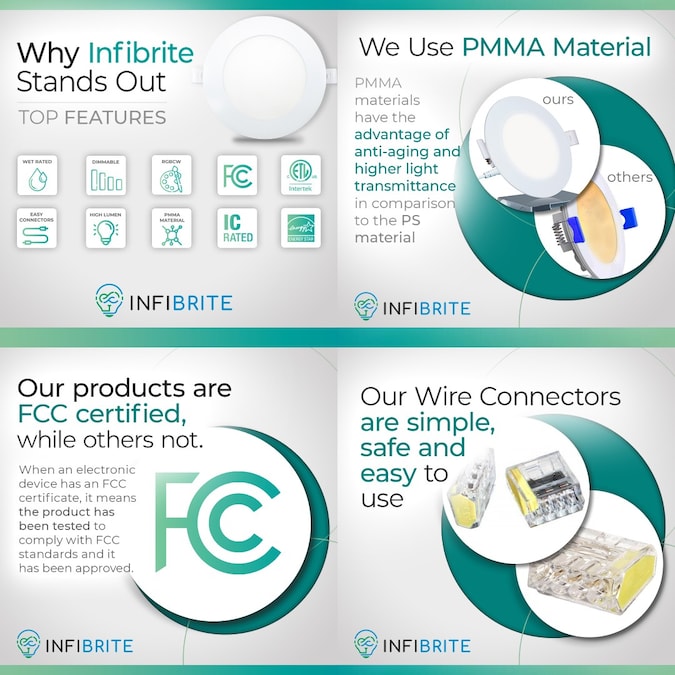 Infibrite Canless Slim Round Recessed 6-Pack 6-in LED Remodel or New Construction White Airtight Ic Baffle Canless Recessed Light Kit - Image 5