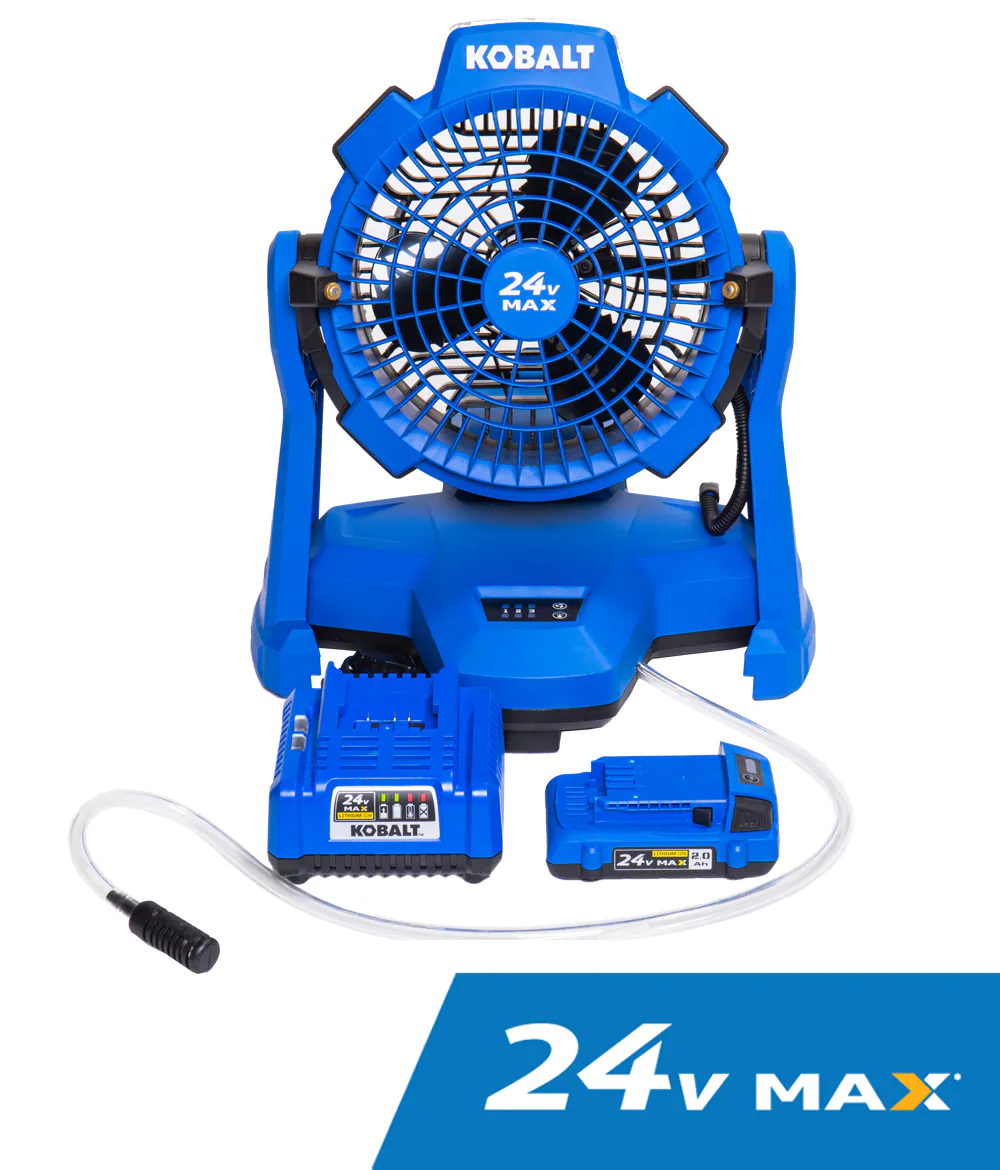 7-in 24 -Volt 3 -Speed High Velocity Indoor/Outdoor Blue Misting Floor Fan Battery(s) Included and Charger Included