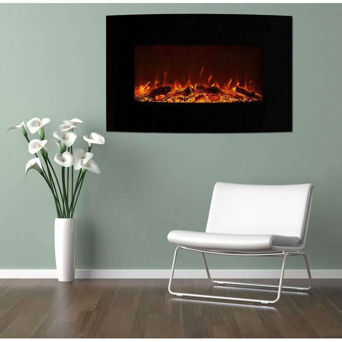 Hastings Home 36-in W Black LED Flat Wall Electric Fireplace