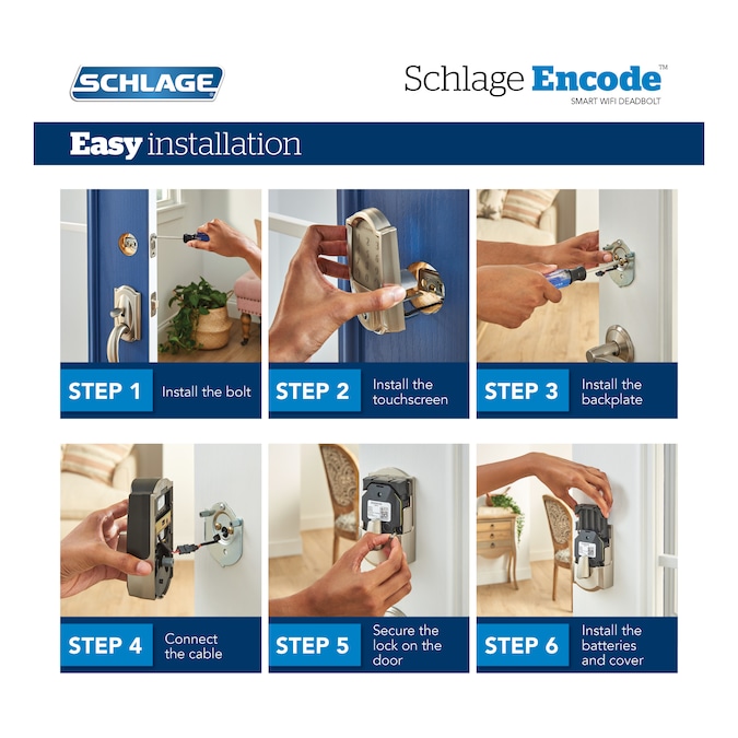 Schlage Encode Greenwich Satin Nickel Smart Lock Electronic Deadbolt with Wifi Bluetooth Touchscreen Keypad - Image 9