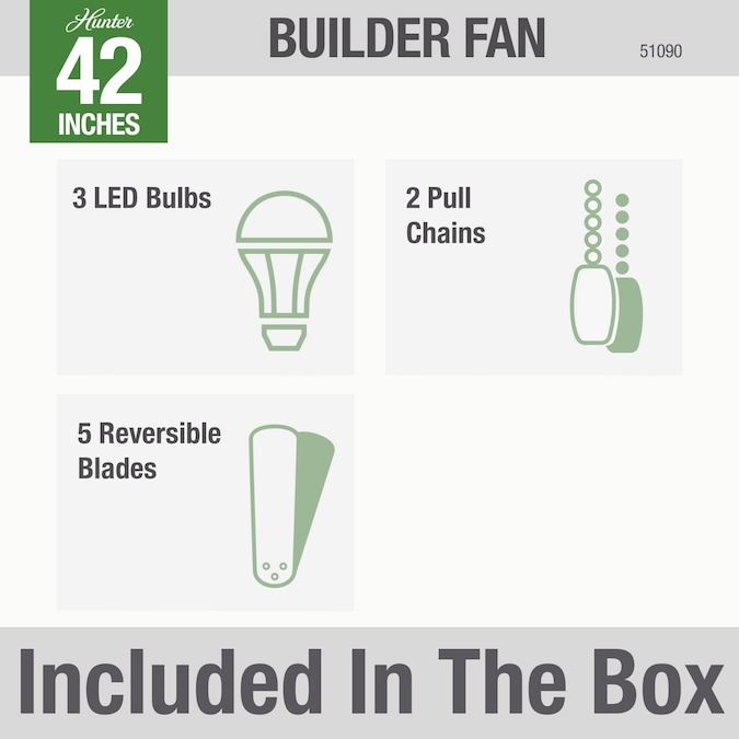 Hunter Builder Low Pro 42-in Snow White with Snow White/Light Oak Blades LED Indoor Flush Mount Ceiling Fan with Light (5-Blade) - Image 9