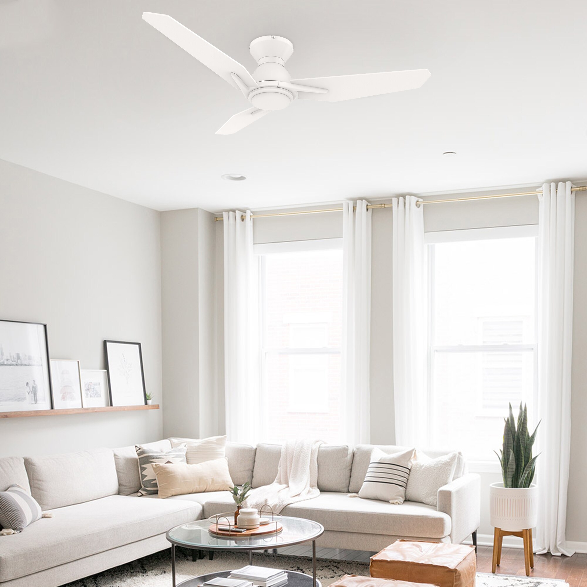 Tilbury 48-in Integrated LED Outdoor Flush Mount Smart White with White Blades Ceiling Fan With Light - Remote Included ( 3 -Blade ) - Image 8