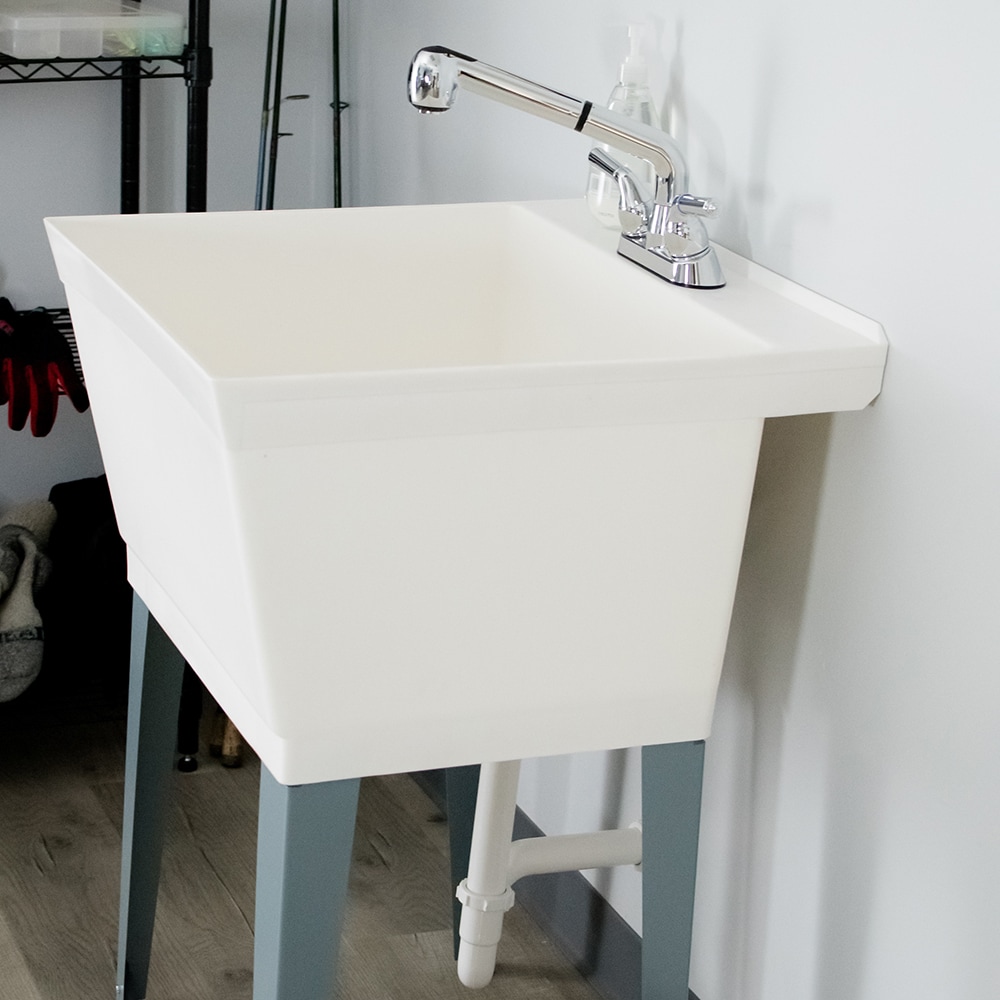 23.5-in x 22.875-in 1 -Basin White Freestanding Utility tub with Drain with Faucet - Image 10