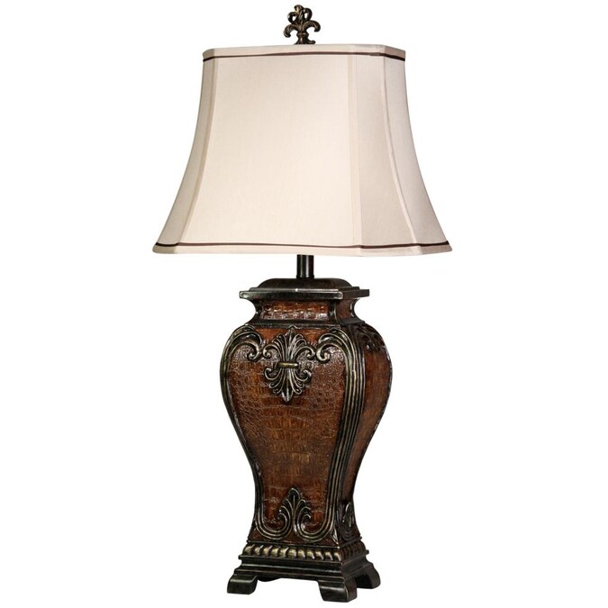 StyleCraft Home Collection 33.5-in Faux Crocodile Hide, Gold Highlighted 3-way Table Lamp with Fabric Shade