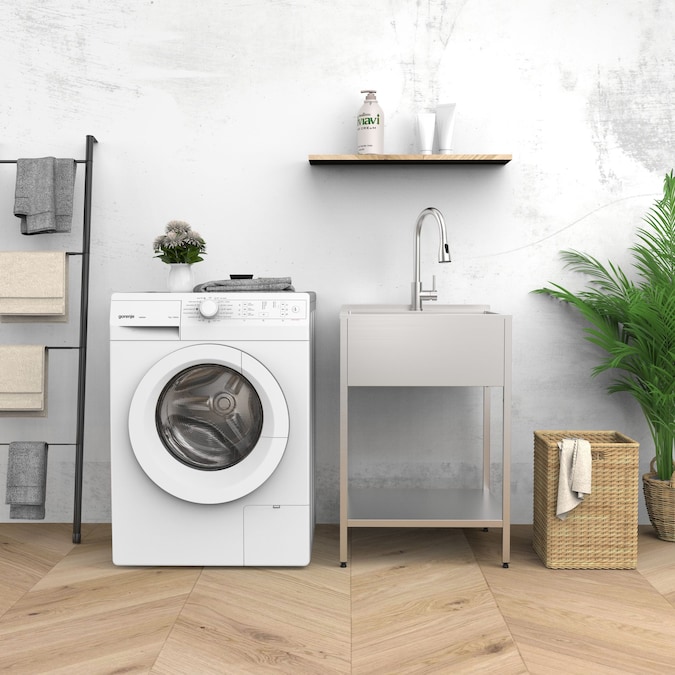 Transolid 22.1-in x 24-in 1-Basin Brushed Satin Freestanding Laundry Sink with Faucet - Image 2