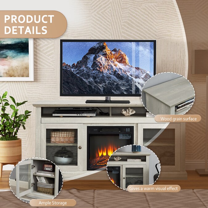 Sunrinx 60-in W Gray TV Stand with Fan-forced Flat Wall Electric Fireplace with Remote Control Included - Image 6
