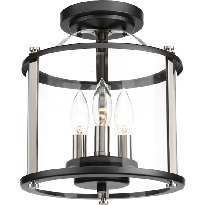 Progress Lighting Squire 3-Light 9.875-in Black Indoor/Outdoor Semi Flush Mount Light