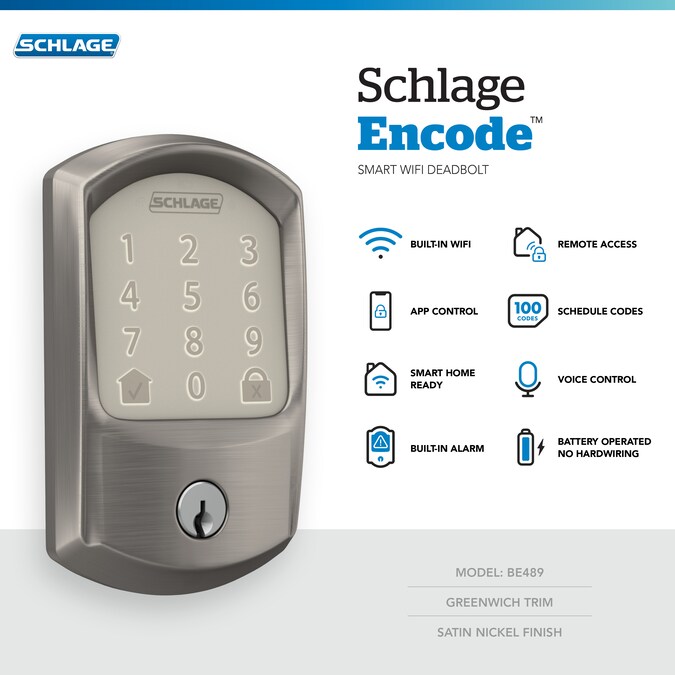 Schlage Encode Greenwich Satin Nickel Smart Lock Electronic Deadbolt with Wifi Bluetooth Touchscreen Keypad - Image 8