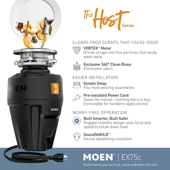 Moen Host Continuous Feed 3/4-HP Septic Safe Corded Garbage Disposal with Noise Insulation - Image 5