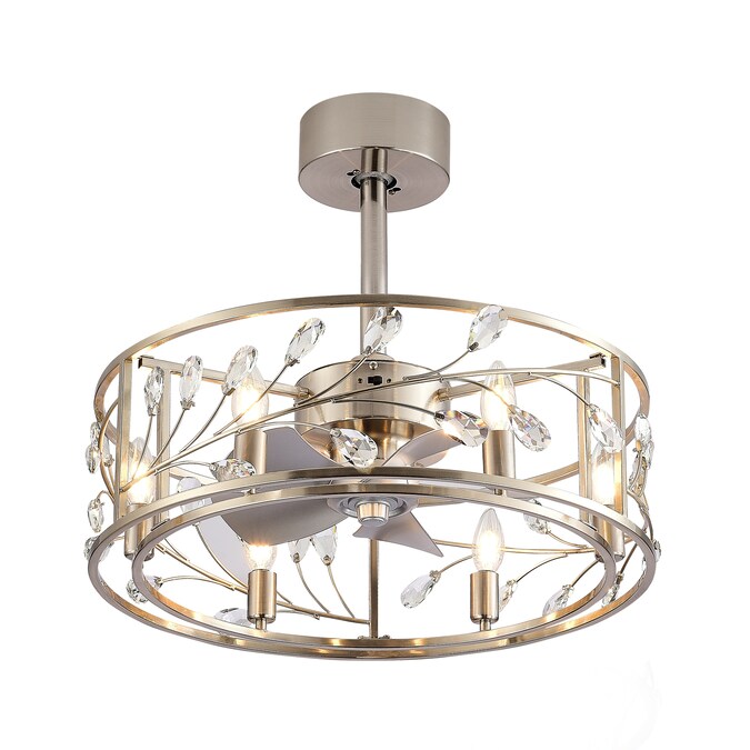 Breezary Fandelier 20-in Nickel with Silver Blades Indoor/Outdoor Cage Ceiling Fan with Light and Remote (5-Blade) - Image 3