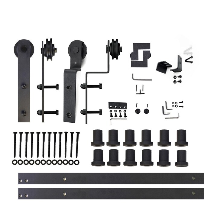 HOMACER 192-in Rustic Black Indoor I-strap Double Bypass Barn Door Hardware Kit