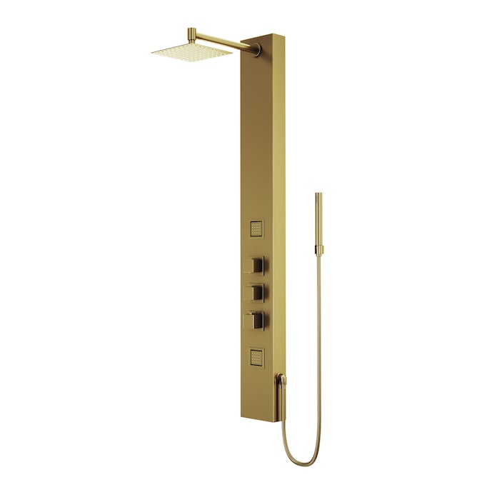 VIGO Rector Matte Brushed Gold 8-in Waterfall Shower Panel System with 3-way Diverter (Thermostatic Valve Included)