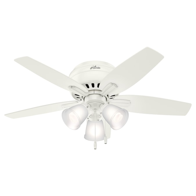 Hunter Newsome 42-in Fresh White with Fresh White/Light Oak Blades LED Indoor Flush Mount Ceiling Fan with Light (5-Blade)