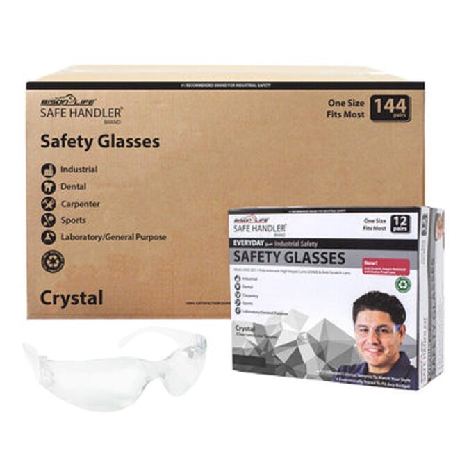Safe Handler 144-Pack, Crystal Clear lens White Temple Polycarbonate Safety Glasses