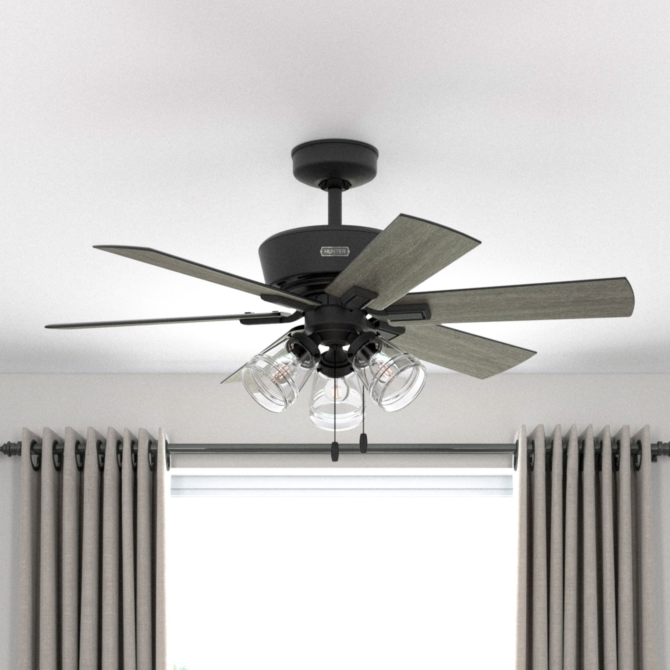 Pickens 44-in Matte Black with Dark Gray Oak/Matte Black Blades Ceiling Fan With Light ( 6 -Blade )
